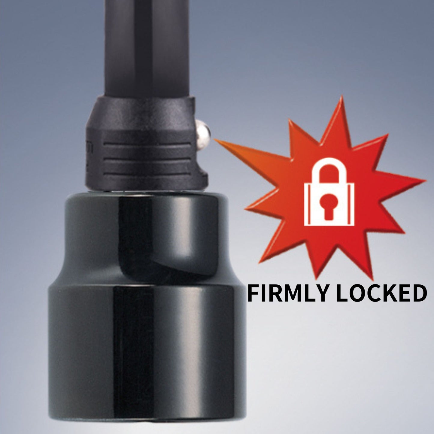Socket firmly locked onto REOTORC Power Shank Locking Square Drive