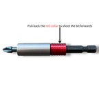 One-hand quick-change function: Pull back the red collar to shoot the bit forwards