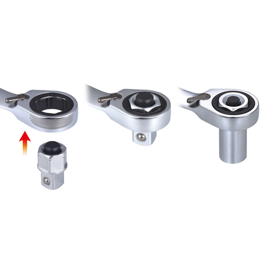 Instructional showing socket adaptor attached to spanner